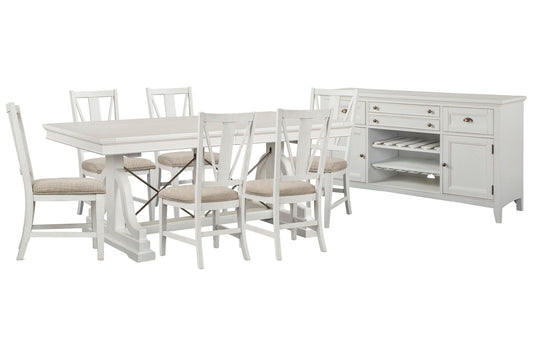Magnussen - Heron Cove Chalk White And Dovetail Grey Extendable Trestle Dining Table With 6 Side Chairs And Buffet - D4400-25-KIT4 view 1