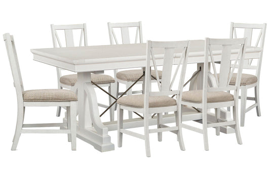 Magnussen - Heron Cove Chalk White And Dovetail Grey Extendable Trestle Dining Table With 6 Side Chairs - D4400-25-KIT3 view 1