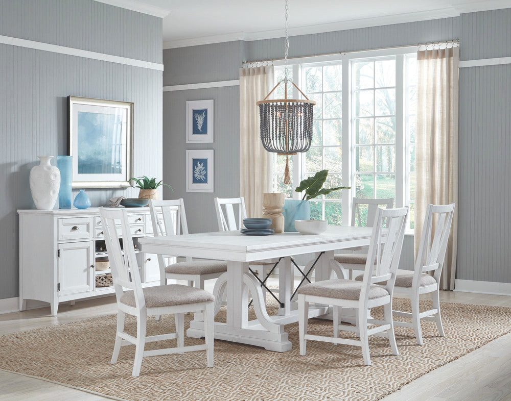 Magnussen - Heron Cove Chalk White And Dovetail Grey Extendable Trestle Dining Table With 6 Side Chairs - D4400-25-KIT3 view 9