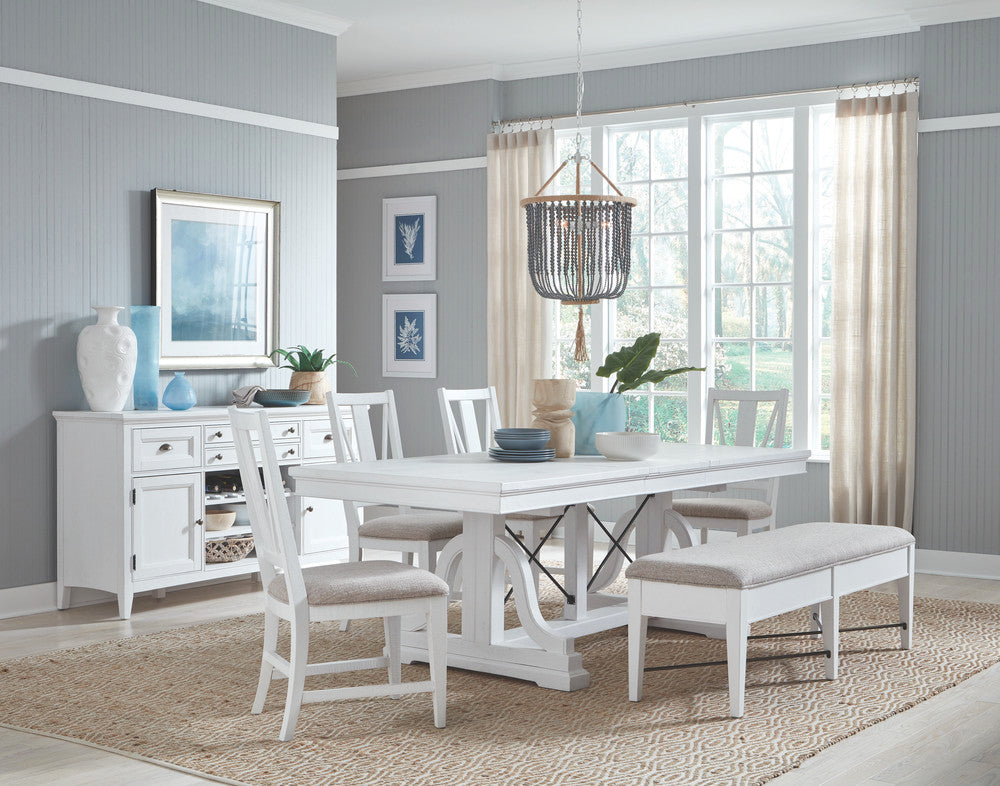 Magnussen - Heron Cove Chalk White And Dovetail Grey Extendable Trestle Dining Table With 6 Side Chairs - D4400-25-KIT3 view 10