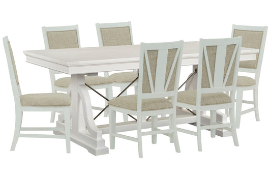 Magnussen - Heron Cove Chalk White And Dovetail Grey Extendable Trestle Dining Table With 6 Upholstered Side Chairs - D4400-25-KIT7 view 1