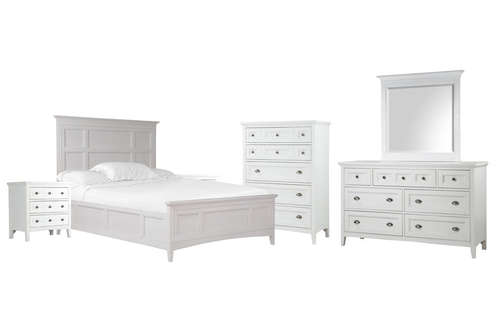 Magnussen - Heron Cove Chalk White And Dovetail Grey King Panel Bed 2 Nightstands Drawer Dresser With Landscape Mirror And Drawer Chest - B4400-64-KIT5 view 1