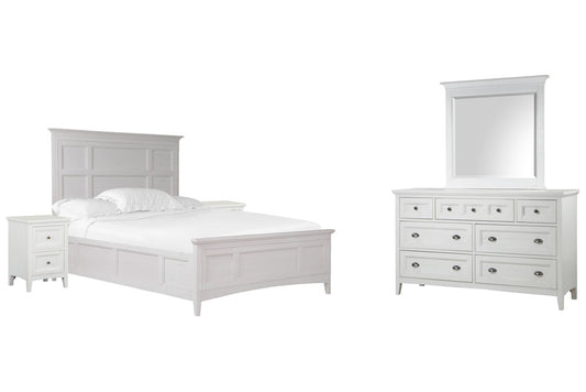 Magnussen - Heron Cove Chalk White And Dovetail Grey King Panel Bed 2 Small Nightstands And Drawer Dresser With Landscape Mirror - B4400-64-KIT9 view 1