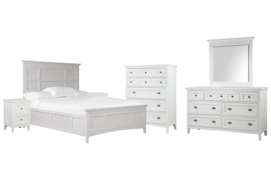 Magnussen - Heron Cove Chalk White And Dovetail Grey King Panel Bed 2 Small Nightstands Drawer Dresser With Landscape Mirror And Drawer Chest - B4400-64-KIT10 view 1