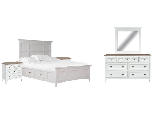 Magnussen - Heron Cove Chalk White And Dovetail Grey King Panel Storage Bed 2 Nightstands And Drawer Dresser With Landscape Mirror (Two Tone) - B4400-65-KIT15 view 1