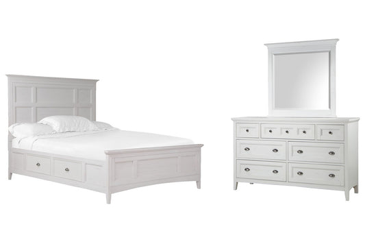 Magnussen - Heron Cove Chalk White And Dovetail Grey King Panel Storage Bed And Drawer Dresser With Landscape Mirror - B4400-65-KIT3 view 1