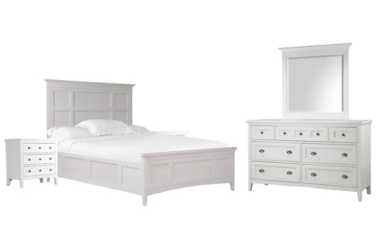 Magnussen - Heron Cove Chalk White And Dovetail Grey Queen Panel Bed 2 Nightstands And Drawer Dresser With Landscape Mirror - B4400-54-KIT4 view 1