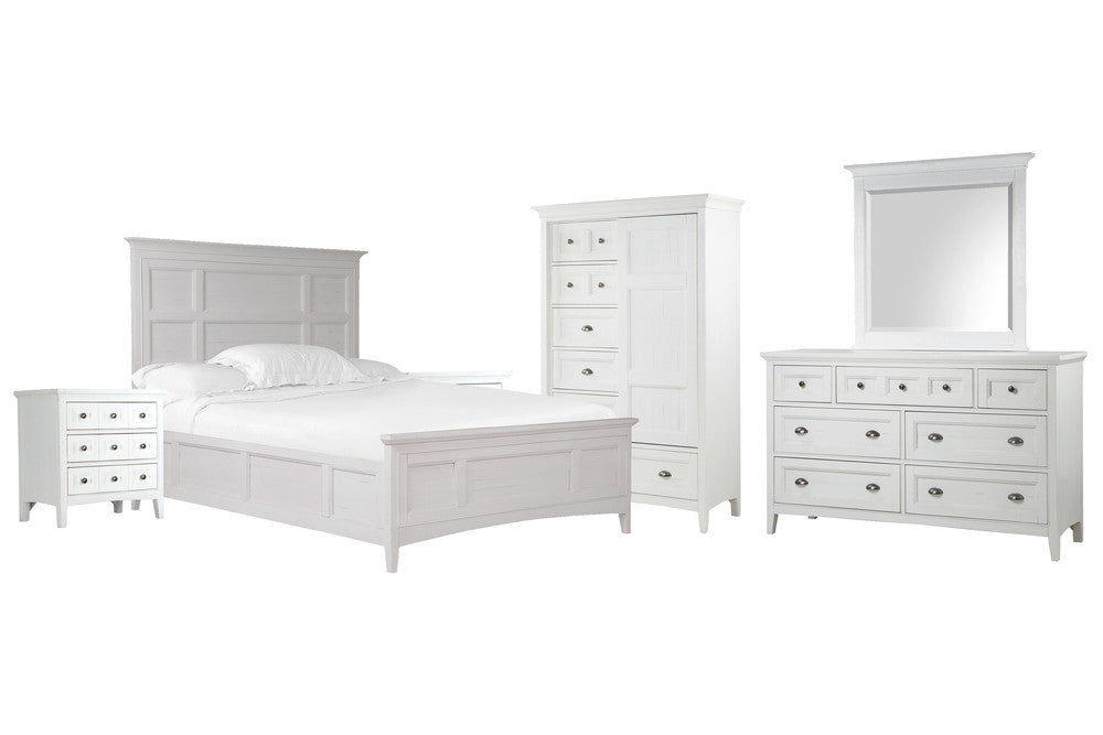 Magnussen - Heron Cove Chalk White And Dovetail Grey Queen Panel Bed 2 Nightstands Drawer Dresser With Landscape Mirror And Door Chest - B4400-54-KIT6 view 1