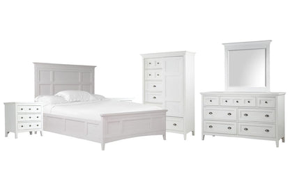 Magnussen - Heron Cove Chalk White And Dovetail Grey Queen Panel Bed 2 Nightstands Drawer Dresser With Landscape Mirror And Door Chest - B4400-54-KIT6 view 1