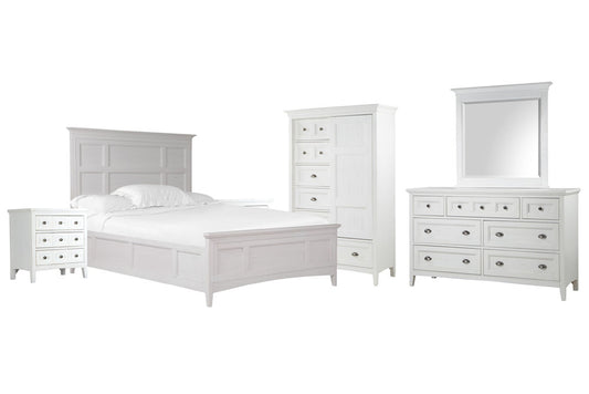 Magnussen - Heron Cove Chalk White And Dovetail Grey Queen Panel Bed 2 Nightstands Drawer Dresser With Landscape Mirror And Door Chest - B4400-54-KIT6 view 1