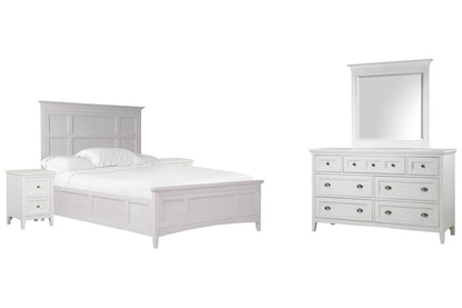 Magnussen - Heron Cove Chalk White And Dovetail Grey Queen Panel Bed 2 Small Nightstands And Drawer Dresser With Landscape Mirror - B4400-54-KIT9 view 1