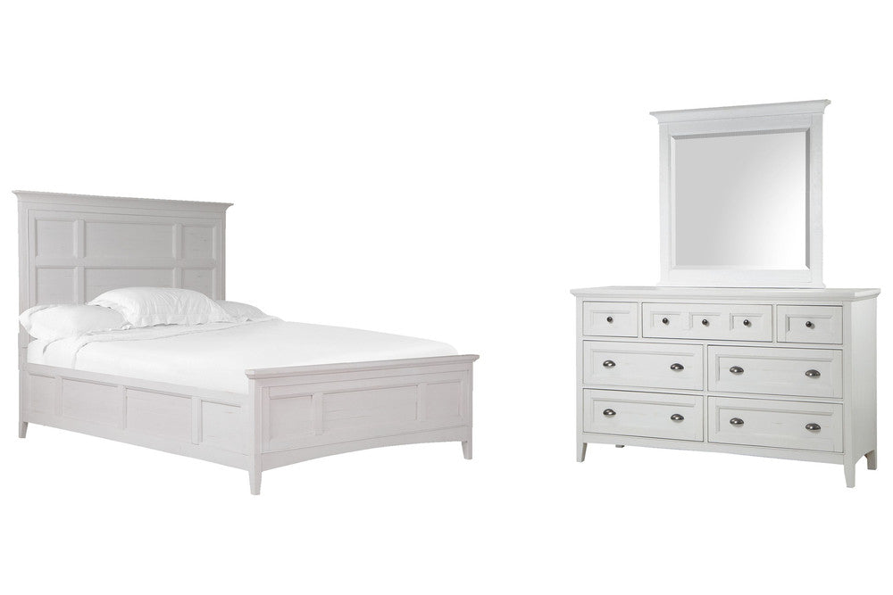 Magnussen - Heron Cove Chalk White And Dovetail Grey Queen Panel Bed And Drawer Dresser With Landscape Mirror - B4400-54-KIT3 view 1