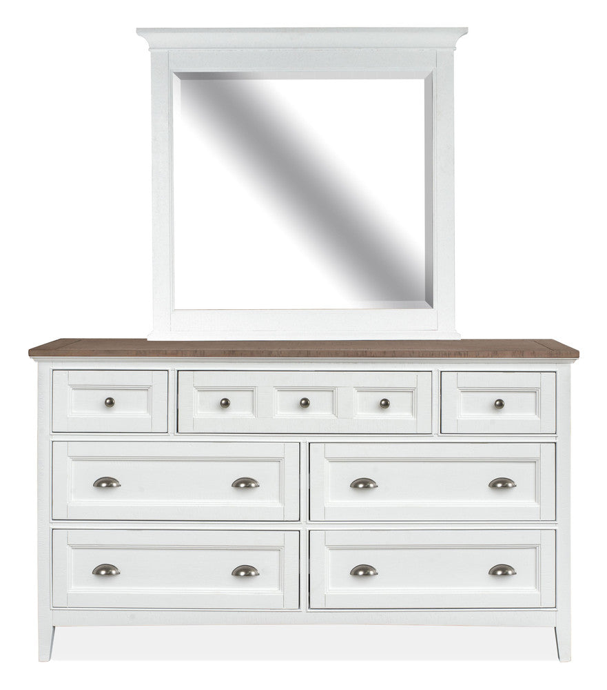 Magnussen - Heron Cove Chalk White And Dovetail Grey Queen Panel Bed And Drawer Dresser With Landscape Mirror (Two Tone) - B4400-54-KIT14 view 3