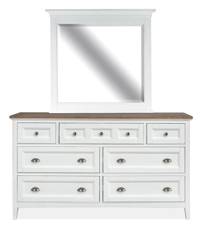 Magnussen - Heron Cove Chalk White And Dovetail Grey Queen Panel Bed And Drawer Dresser With Landscape Mirror (Two Tone) - B4400-54-KIT14 view 3