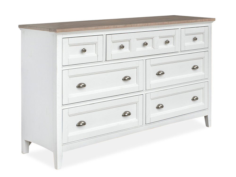 Magnussen - Heron Cove Chalk White And Dovetail Grey Queen Panel Bed And Drawer Dresser With Landscape Mirror (Two Tone) - B4400-54-KIT14 view 4