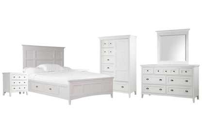 Magnussen - Heron Cove Chalk White And Dovetail Grey Queen Panel Storage Bed 2 Nightstands Drawer Dresser With Landscape Mirror And Door Chest - B4400-55-KIT6 view 1