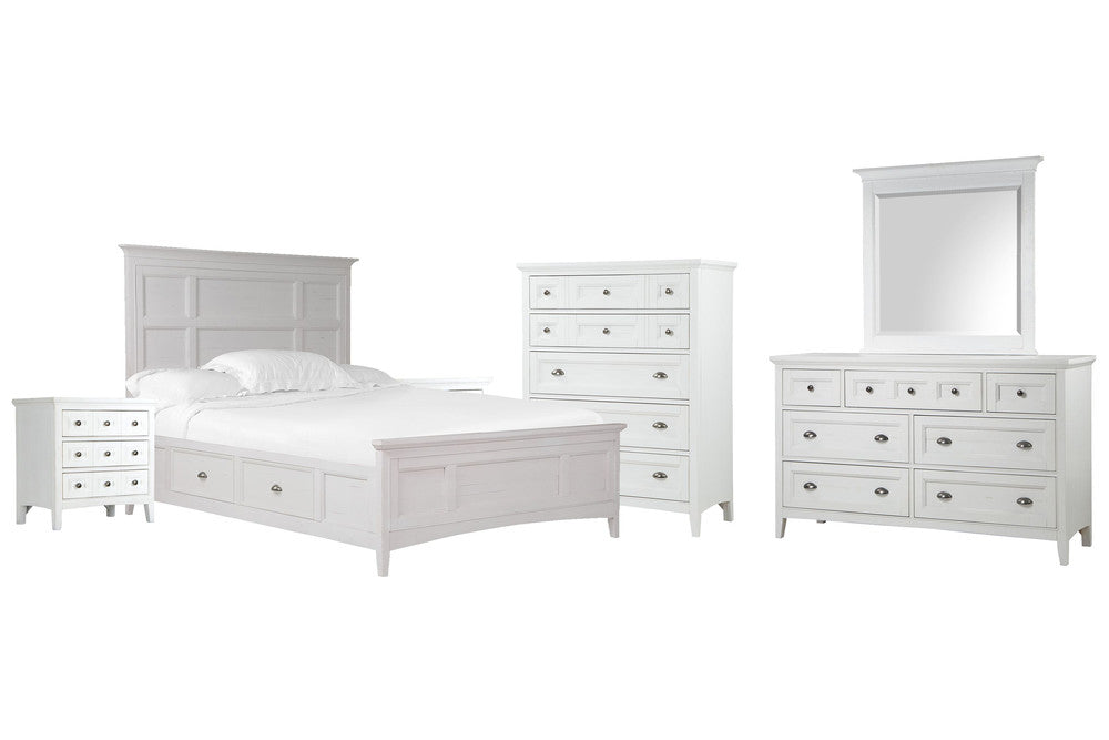 Magnussen - Heron Cove Chalk White And Dovetail Grey Queen Panel Storage Bed 2 Nightstands Drawer Dresser With Landscape Mirror And Drawer Chest - B4400-55-KIT5 view 1