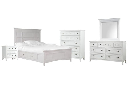 Magnussen - Heron Cove Chalk White And Dovetail Grey Queen Panel Storage Bed 2 Nightstands Drawer Dresser With Landscape Mirror And Drawer Chest - B4400-55-KIT5 view 1