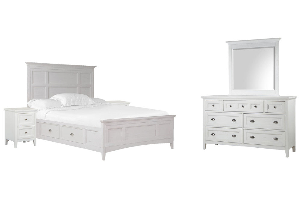 Magnussen - Heron Cove Chalk White And Dovetail Grey Queen Panel Storage Bed 2 Small Nightstands And Drawer Dresser With Landscape Mirror - B4400-55-KIT9 view 1