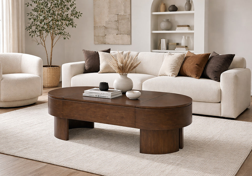 Magnussen - Holloway Toasted Almond Oval Lift Top Cocktail Table 2 End Tables With Sofa Table - T6501-50-KIT2 view 9