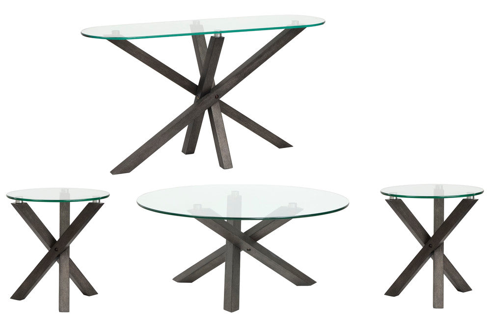 Magnussen - Jax Carbon Shadow And Chrome Round Cocktail Table 2 End Tables With Sofa Table - T6452-45-KIT2 view 1