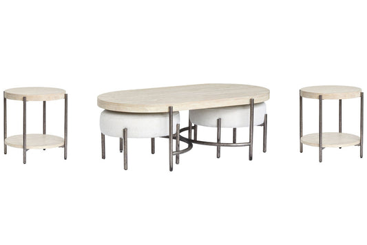 Magnussen - Jennings Edgecomb Grey And Weathered Antique Nickel Oval Cocktail Table And 2 Ottomans With 2 Round End Table - T5927-47KIT5 view 1