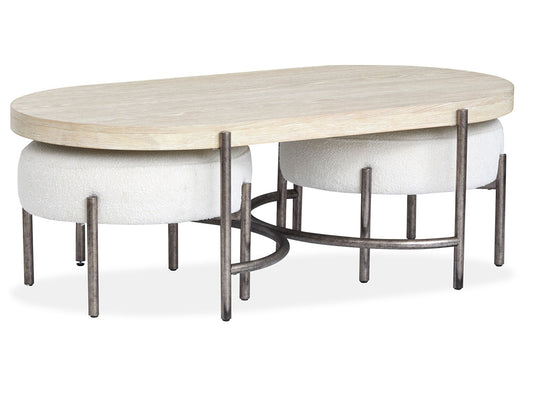 Magnussen - Jennings Edgecomb Grey And Weathered Antique Nickel Oval Cocktail Table With 2 Ottomans - T5927-47 view 1