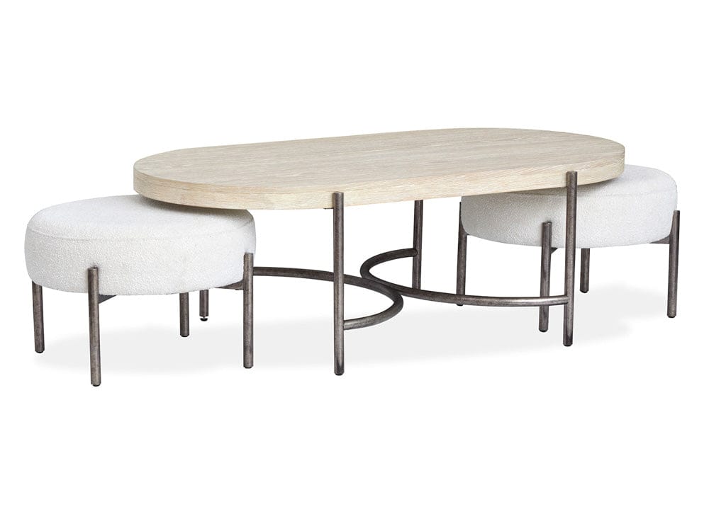 Magnussen - Jennings Edgecomb Grey And Weathered Antique Nickel Oval Cocktail Table With 2 Ottomans - T5927-47 view 3