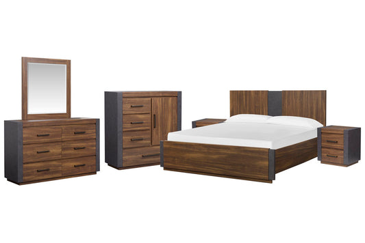 Magnussen - Jensen Tavern Brown Queen Panel Bed 2 Nightstands Double Drawer Dresser With Landscape Mirror And Door Chest - B6306-54-KIT6 view 1