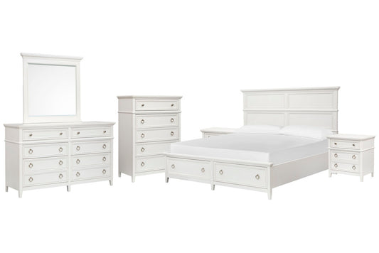 Magnussen - Juniper Hill Whisper White King Panel Storage Bed 2 Nightstands Double Drawer Dresser With Landscape Mirror And Drawer Chest - B6478-64A-KIT5 view 1