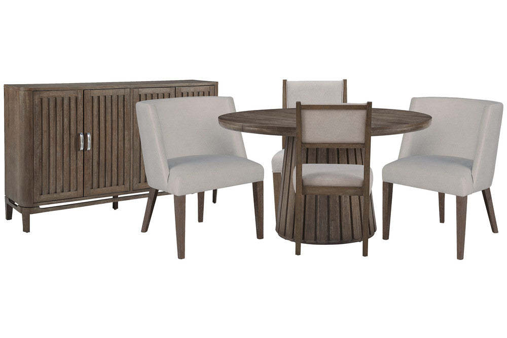 Magnussen - Kavanaugh Weathered Kona Brown Extendable Round Dining Table With 2 Side Chairs 2 Host Chairs And Sideboard - D5612-24-KIT6 view 1