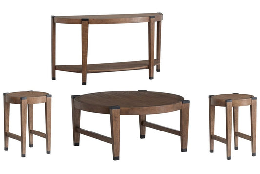 Magnussen - Kaysen Wallaby And Matte Black Round Cocktail Table With 2 End Table And Demilune Sofa Table - T5817-45KIT6 view 1