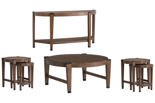 Magnussen - Kaysen Wallaby And Matte Black Round Cocktail Table With 2 Nesting End Table And Demilune Sofa Table - T5817-45KIT3 view 1