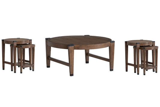 Magnussen - Kaysen Wallaby And Matte Black Round Cocktail Table With 2 Nesting End Table - T5817-45KIT2 view 1