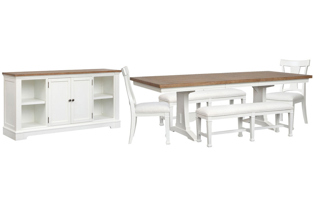 Magnussen - Kingston Whisper White And Cerused Nutmeg Extendable Rectangular Dining Table With 2 Benches 2 Side Chairs And Credenza - D6407-21-KIT26 view 1
