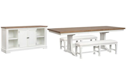 Magnussen - Kingston Whisper White And Cerused Nutmeg Extendable Rectangular Dining Table With 2 Benches And Credenza - D6407-21-KIT24 view 1