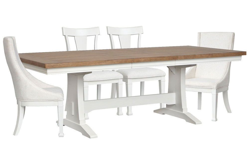 Magnussen - Kingston Whisper White And Cerused Nutmeg Extendable Trestle Dining Table With 2 Side Chairs And 2 Host Chairs - D6407-21-KIT9 view 1