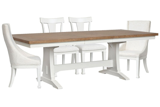 Magnussen - Kingston Whisper White And Cerused Nutmeg Extendable Trestle Dining Table With 2 Side Chairs And 2 Host Chairs - D6407-21-KIT9 view 1