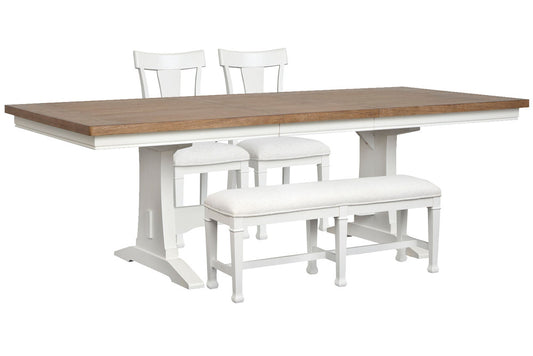 Magnussen - Kingston Whisper White And Cerused Nutmeg Extendable Trestle Dining Table With 2 Side Chairs And Bench - D6407-21-KIT15 view 1
