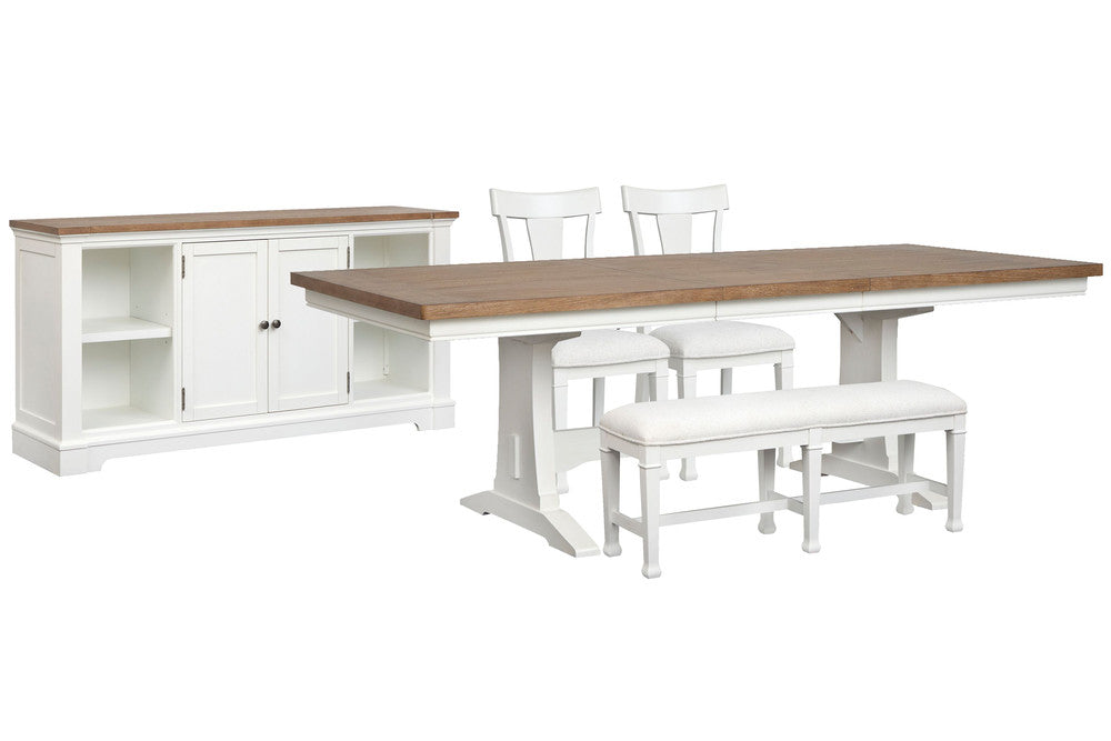 Magnussen - Kingston Whisper White And Cerused Nutmeg Extendable Trestle Dining Table With 2 Side Chairs Bench And Credenza - D6407-21-KIT16 view 1