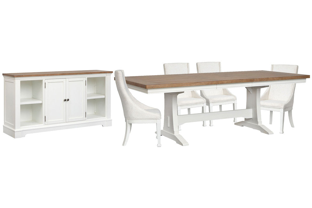 Magnussen - Kingston Whisper White And Cerused Nutmeg Extendable Trestle Dining Table With 4 Host Chairs And Credenza - D6407-21-KIT6 view 1