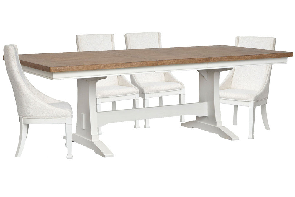 Magnussen - Kingston Whisper White And Cerused Nutmeg Extendable Trestle Dining Table With 4 Host Chairs - D6407-21-KIT5 view 1