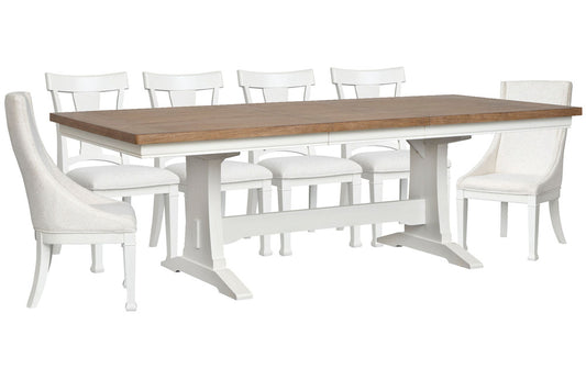 Magnussen - Kingston Whisper White And Cerused Nutmeg Extendable Trestle Dining Table With 4 Side Chairs And 2 Host Chairs - D6407-21-KIT11 view 1