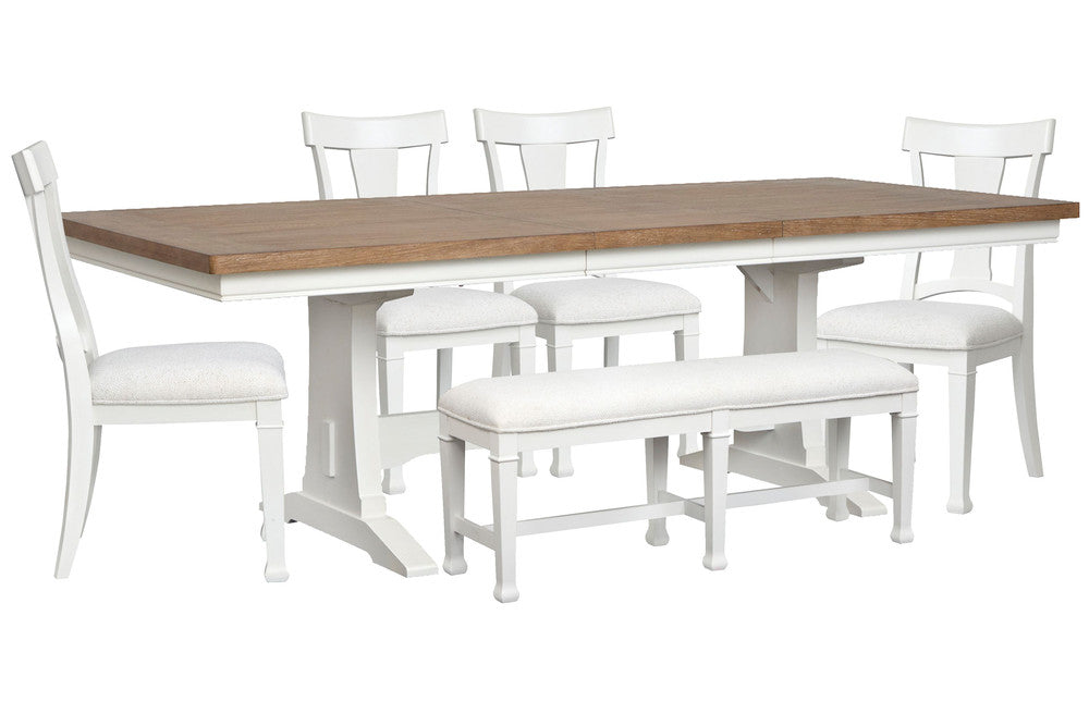 Magnussen - Kingston Whisper White And Cerused Nutmeg Extendable Trestle Dining Table With 4 Side Chairs And Bench - D6407-21-KIT17 view 1