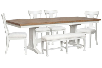 Magnussen - Kingston Whisper White And Cerused Nutmeg Extendable Trestle Dining Table With 4 Side Chairs And Bench - D6407-21-KIT17 view 1
