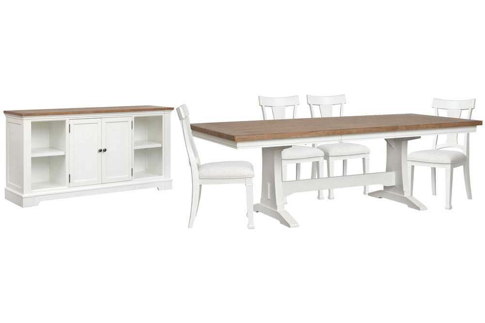 Magnussen - Kingston Whisper White And Cerused Nutmeg Extendable Trestle Dining Table With 4 Side Chairs And Credenza - D6407-21-KIT2 view 1