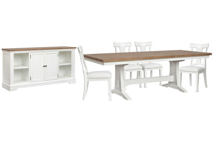 Magnussen - Kingston Whisper White And Cerused Nutmeg Extendable Trestle Dining Table With 4 Side Chairs And Credenza - D6407-21-KIT2 view 1