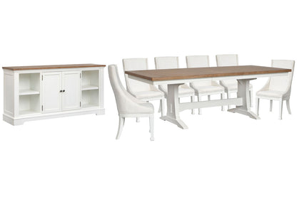 Magnussen - Kingston Whisper White And Cerused Nutmeg Extendable Trestle Dining Table With 6 Host Chairs And Credenza - D6407-21-KIT8 view 1