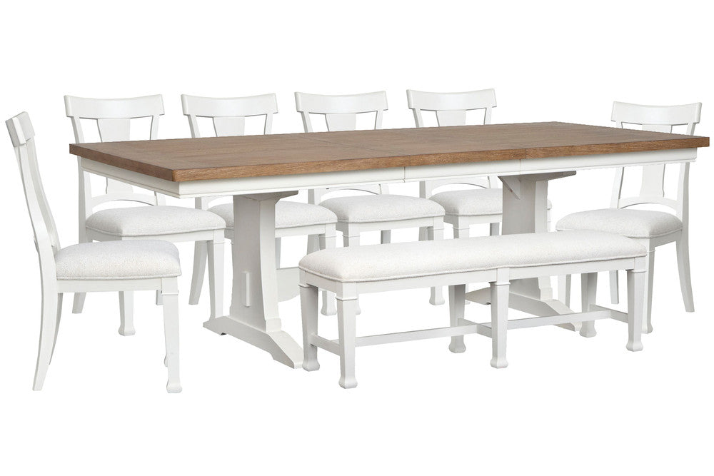Magnussen - Kingston Whisper White And Cerused Nutmeg Extendable Trestle Dining Table With 6 Side Chairs And Bench - D6407-21-KIT19 view 1