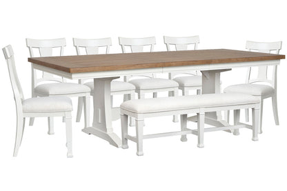 Magnussen - Kingston Whisper White And Cerused Nutmeg Extendable Trestle Dining Table With 6 Side Chairs And Bench - D6407-21-KIT19 view 1